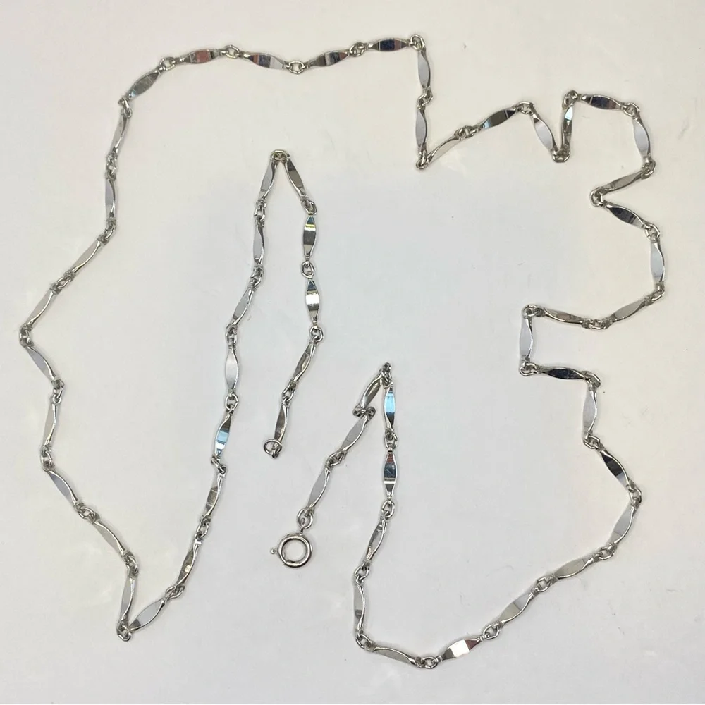 Vintage Silver Tone Elongated Long Bar Link Chain Necklace 40" - Picture 6 of 10